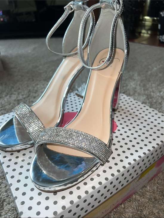 Delicious Shoes - Silver Rhinestone Ankle-Strap Heels